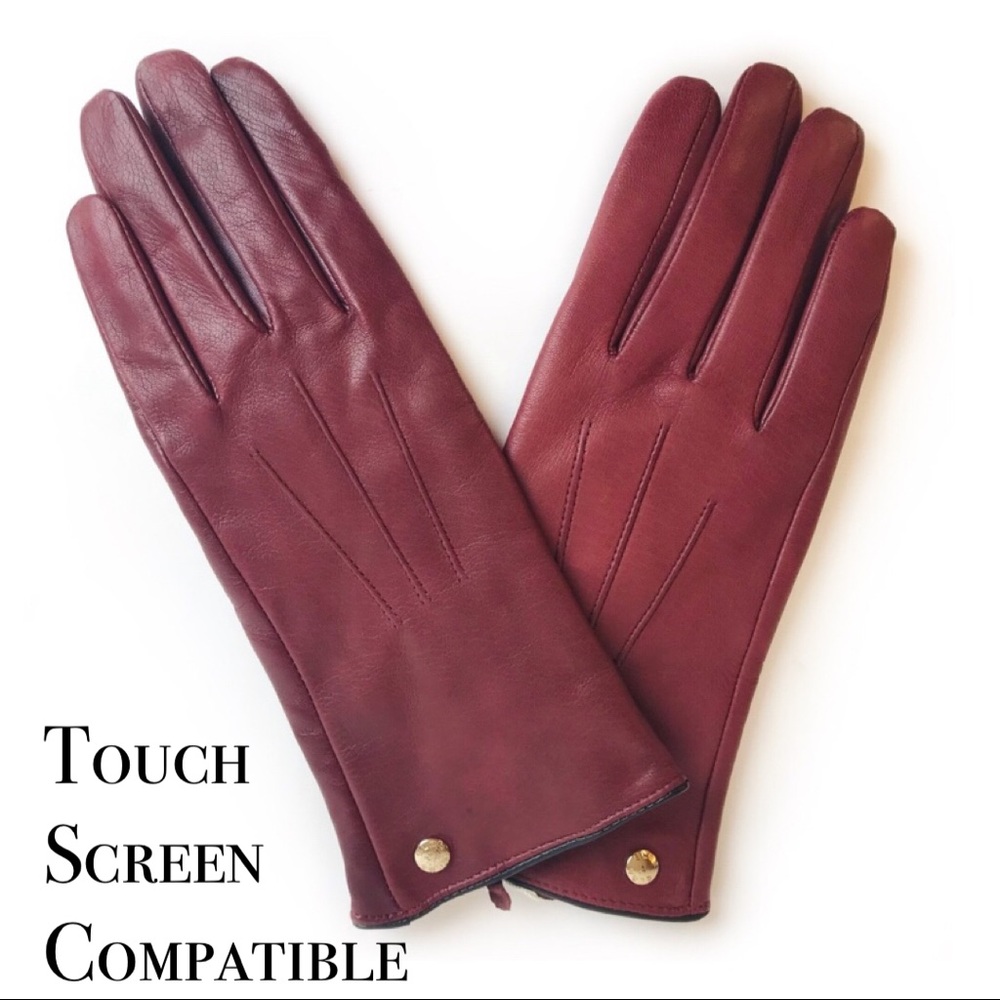 📱 NEW Leather Cashmere ELMA Touchscreen Red Gloves